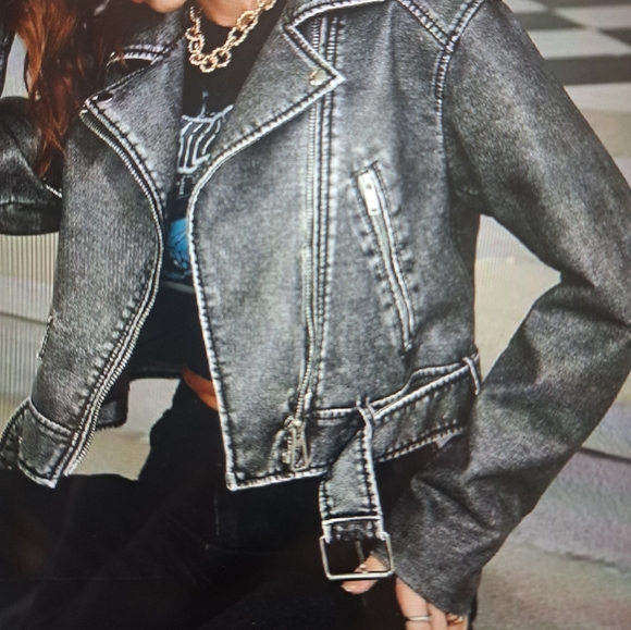 SHEIN Jackets & Blazers - LARGE.   SHEIN FAUX DISTRESSED LEATHER BELTED JACKET